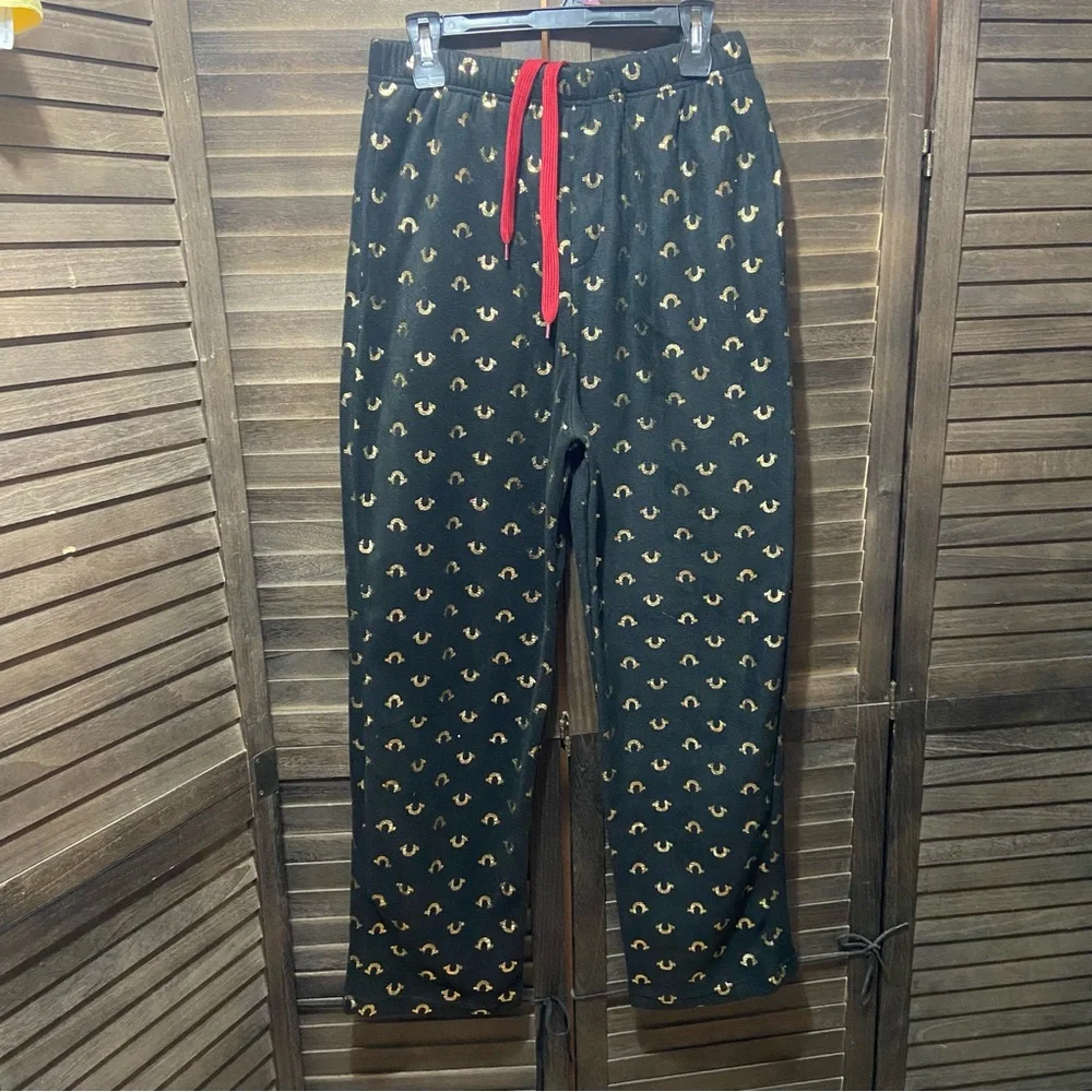NWT True Religion Fleece Pajama Lounge Pants Black/Gold Unisex Comfy Size Large